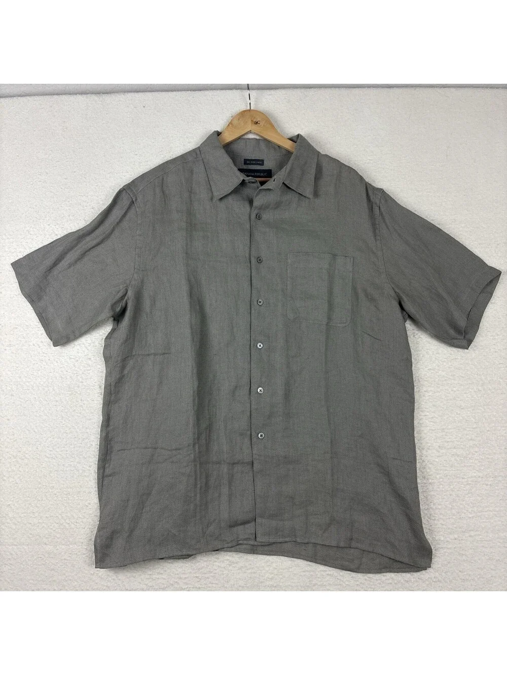 Banana Republic Irish Linen Short Sleeve Button Up Shirt Mens L Gray Oversized